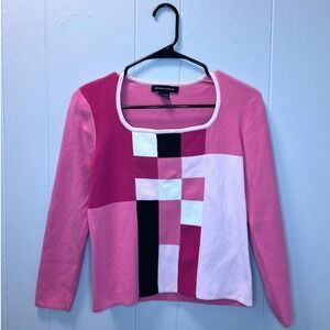 Goodclothes Womens Knit Colorblock Sweater Size S Pink Square‎ Neck Vtg Barbie
